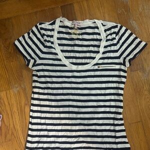 Juicy Couture Striped Scoop Neck Tee - Black and White